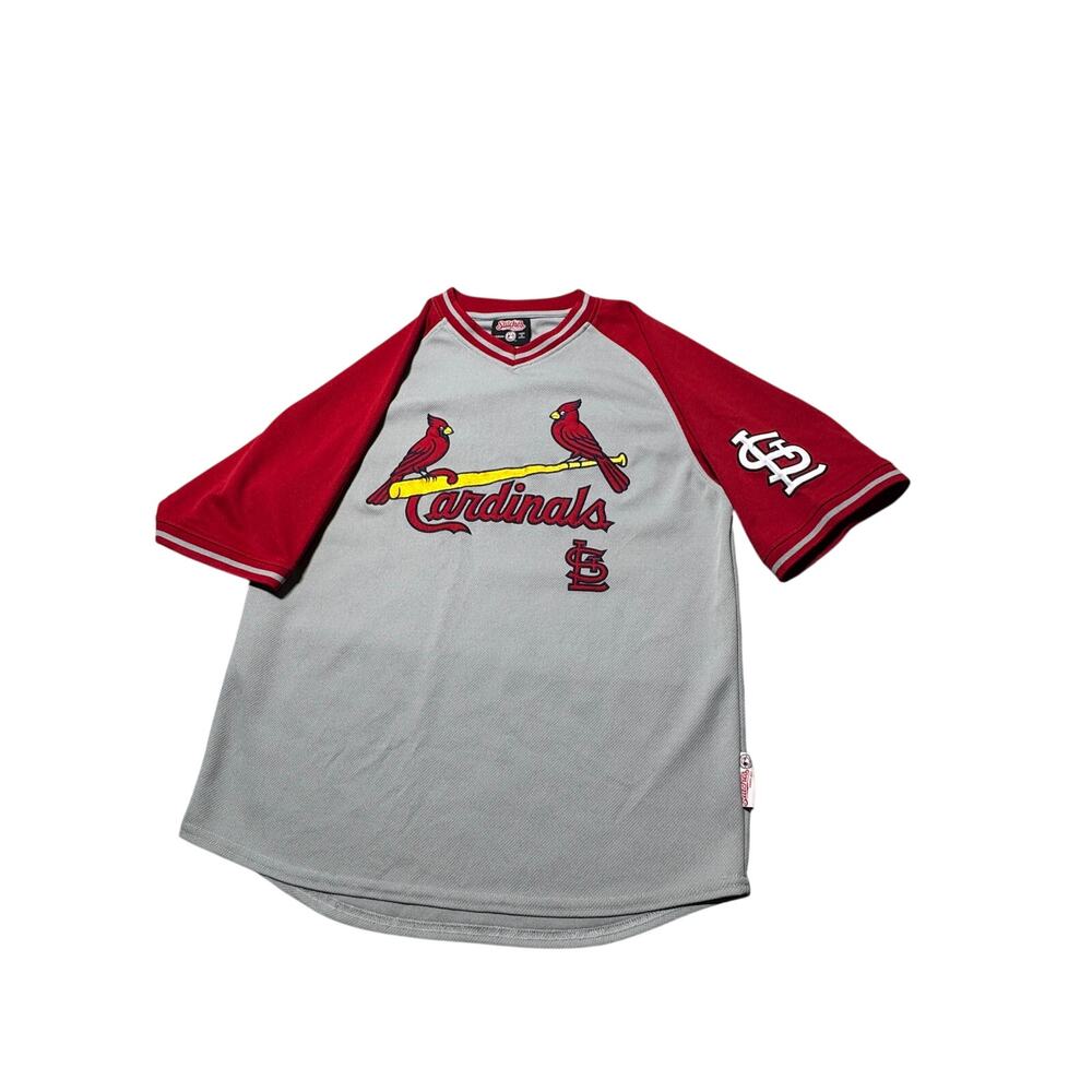 Stitches Baseball Jersey Mens M Gray Red St. Louis Cardinals Logo Short Sleeve - Picture 3 of 14